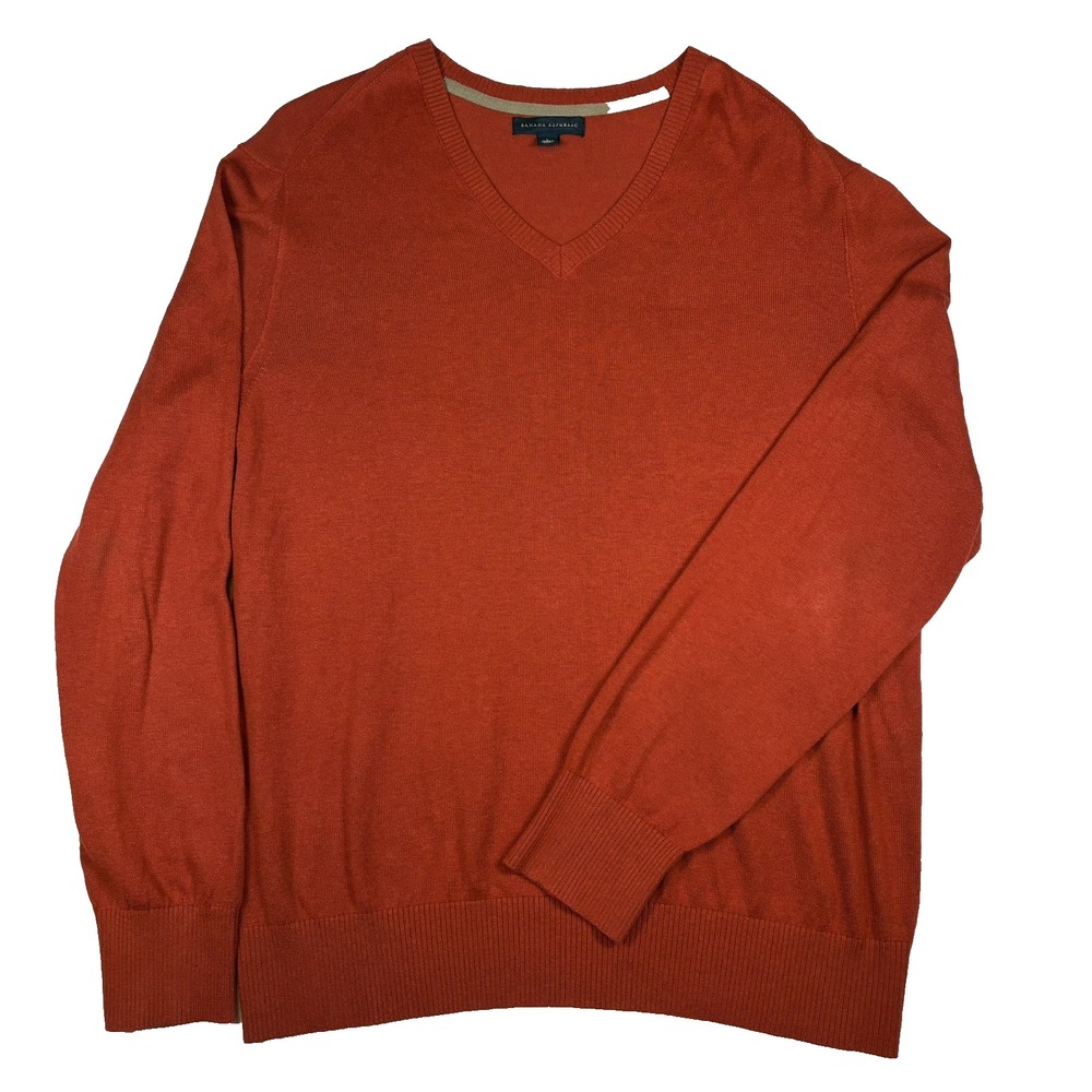 Banana Republic Mens L Rust Silk Linen V-Neck Sweater Quiet Luxury Preppy